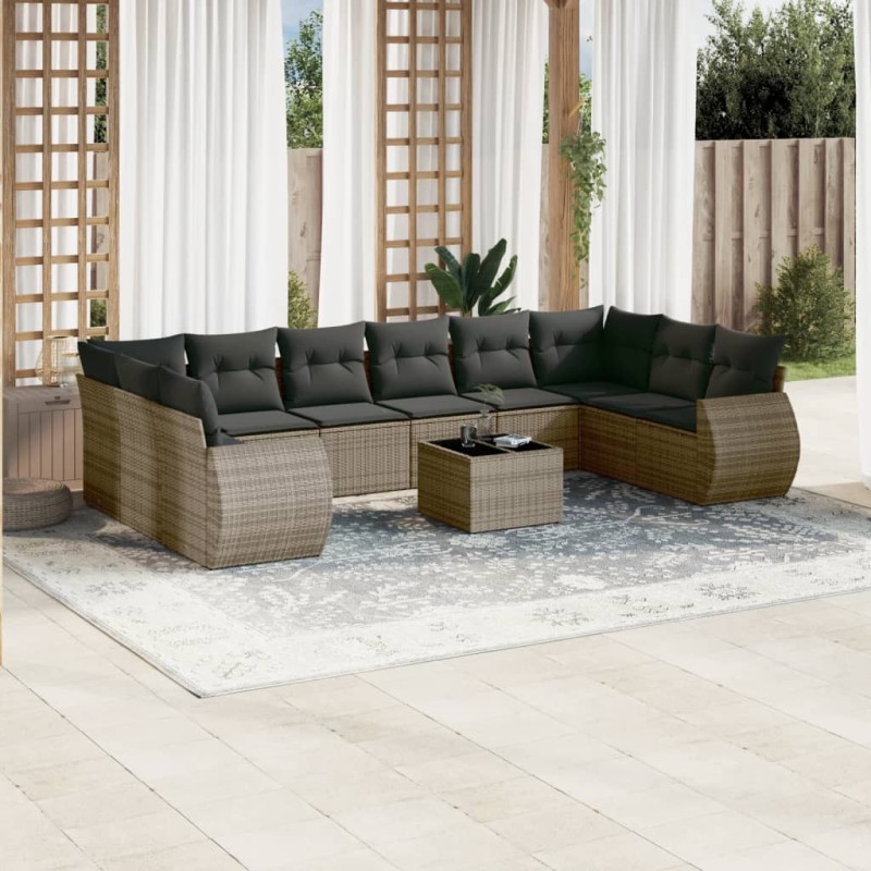 vidaXL 11-tlg. Garten-Sofagarnitur mit Kissen Grau Poly Rattan vidaXL 11-tlg. Garten-Sofagarnitur mit Kissen Grau Poly Rattan