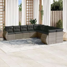 vidaXL 11-tlg. Garten-Sofagarnitur mit Kissen Grau Poly Rattan