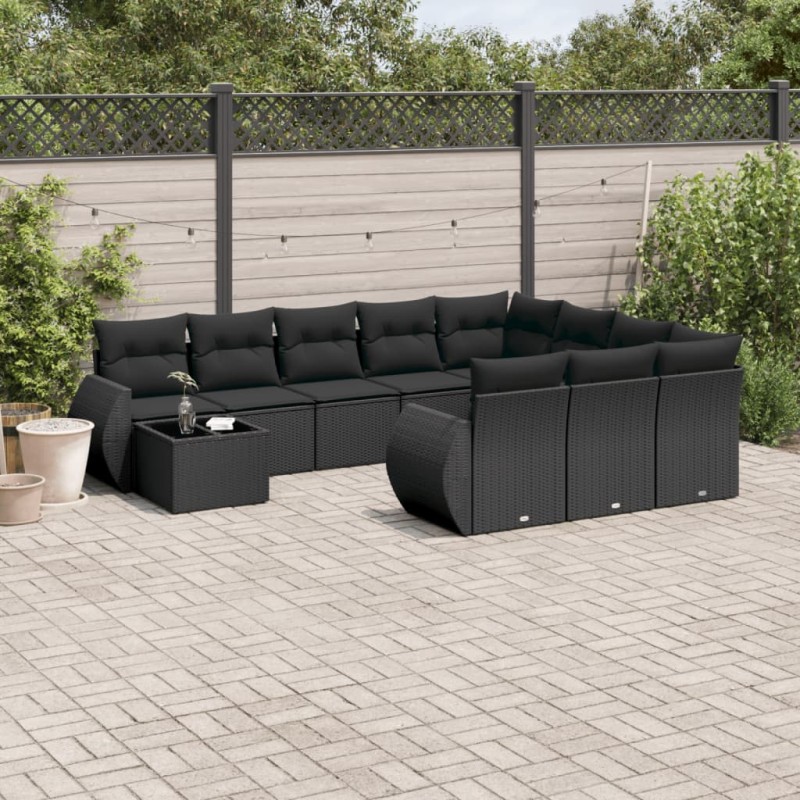 vidaXL 11-tlg. Garten-Sofagarnitur mit Kissen Schwarz Poly Rattan vidaXL 11-tlg. Garten-Sofagarnitur mit Kissen Schwarz Poly Rattan