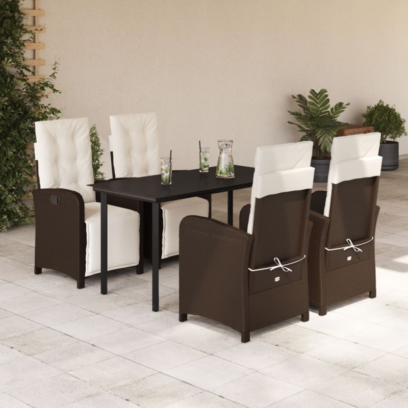 vidaXL 5-tlg. Garten-Essgruppe mit Kissen Braun Poly Rattan vidaXL 5-tlg. Garten-Essgruppe mit Kissen Braun Poly Rattan