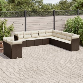 vidaXL 11-tlg. Garten-Sofagarnitur mit Kissen Braun Poly Rattan