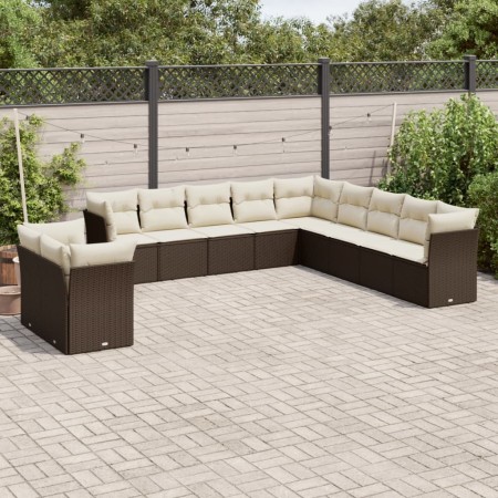 vidaXL 11-tlg. Garten-Sofagarnitur mit Kissen Braun Poly Rattan