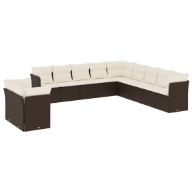 vidaXL 11-tlg. Garten-Sofagarnitur mit Kissen Braun Poly Rattan