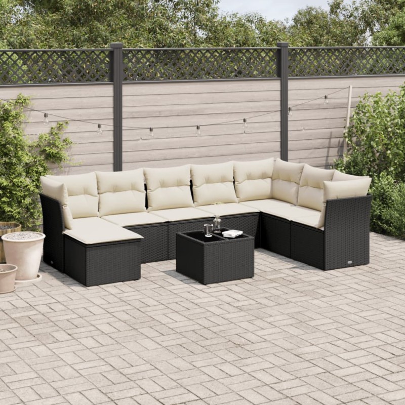 vidaXL 9-tlg. Garten-Sofagarnitur mit Kissen Schwarz Poly Rattan vidaXL 9-tlg. Garten-Sofagarnitur mit Kissen Schwarz Poly Rattan