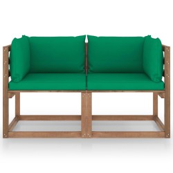 Garten-Palettensofa 2-Sitzer mit Kissen in Grün Kiefernholz