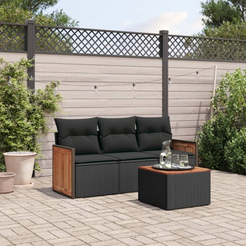 vidaXL 4-tlg. Garten-Sofagarnitur mit Kissen Schwarz Poly Rattan vidaXL 4-tlg. Garten-Sofagarnitur mit Kissen Schwarz Poly Rattan