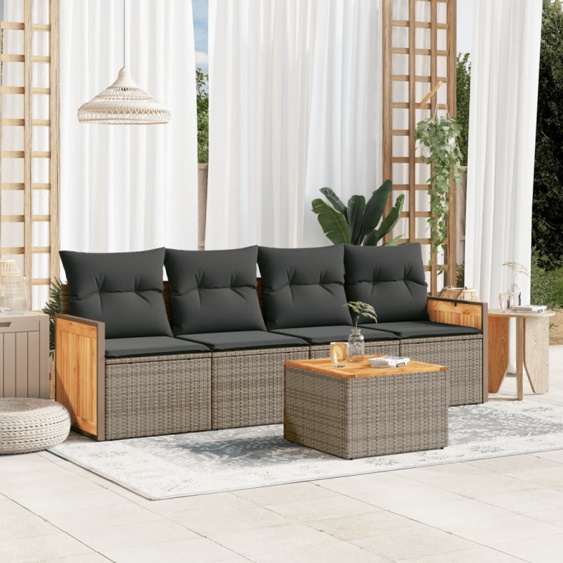 vidaXL 5-tlg. Garten-Sofagarnitur mit Kissen Grau Poly Rattan vidaXL 5-tlg. Garten-Sofagarnitur mit Kissen Grau Poly Rattan