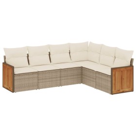 vidaXL 6-tlg. Garten-Sofagarnitur mit Kissen Beige Poly Rattan