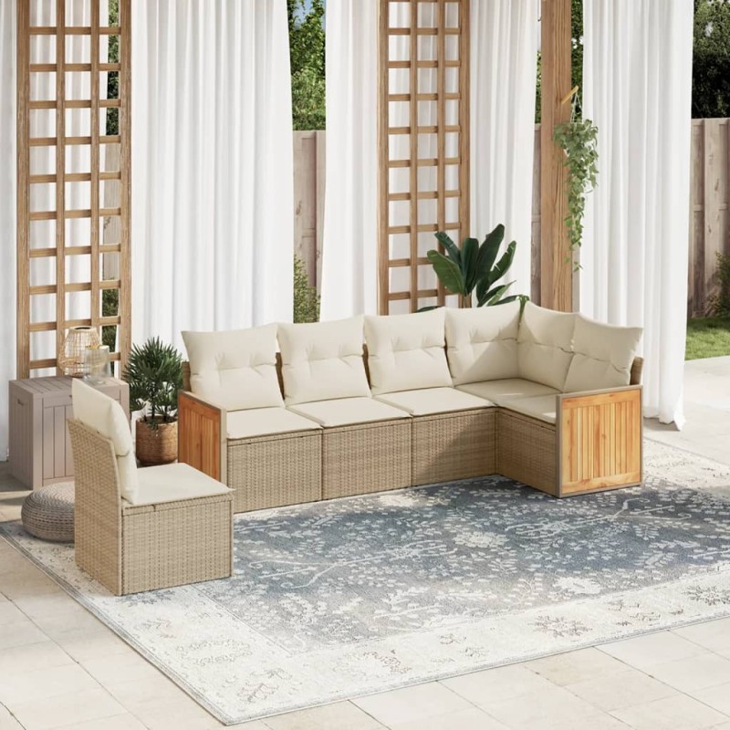vidaXL 6-tlg. Garten-Sofagarnitur mit Kissen Beige Poly Rattan vidaXL 6-tlg. Garten-Sofagarnitur mit Kissen Beige Poly Rattan