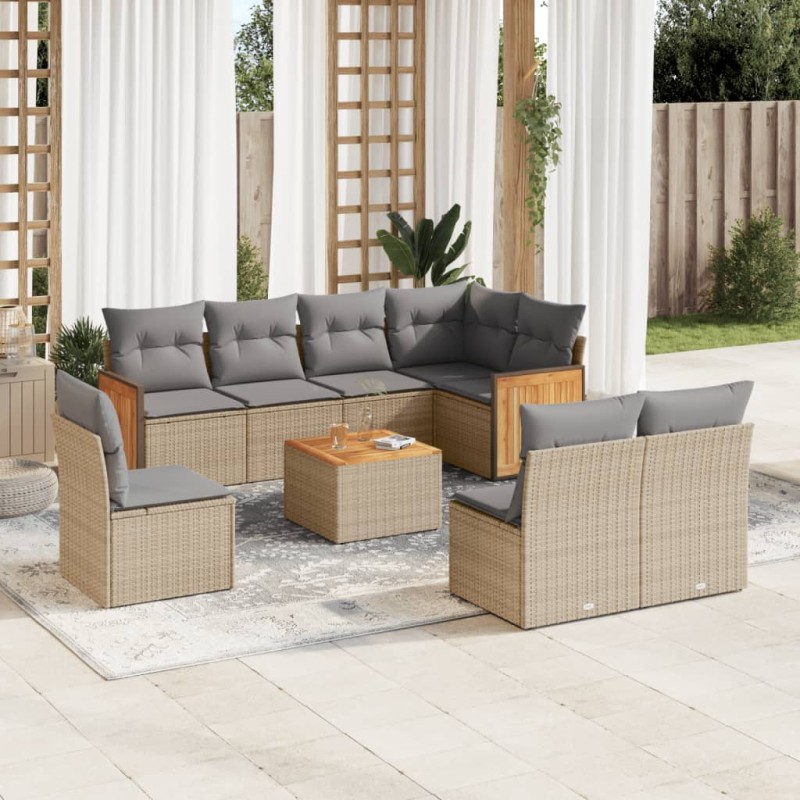 vidaXL 9-tlg. Garten-Sofagarnitur mit Kissen Beige Poly Rattan vidaXL 9-tlg. Garten-Sofagarnitur mit Kissen Beige Poly Rattan