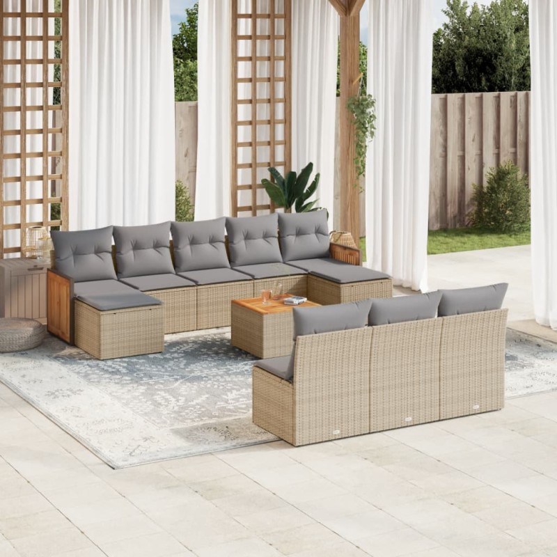 vidaXL 11-tlg. Garten-Sofagarnitur mit Kissen Beige Poly Rattan vidaXL 11-tlg. Garten-Sofagarnitur mit Kissen Beige Poly Rattan