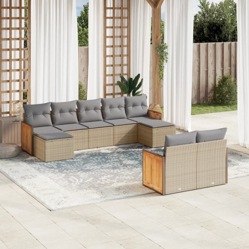 vidaXL 9-tlg. Garten-Sofagarnitur mit Kissen Beige Poly Rattan vidaXL 9-tlg. Garten-Sofagarnitur mit Kissen Beige Poly Rattan