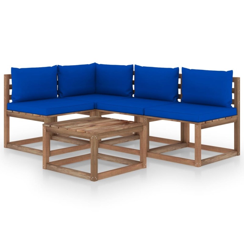 5-tlg. Garten-Lounge-Set mit Blauen Kissen 5-tlg. Garten-Lounge-Set mit Blauen Kissen