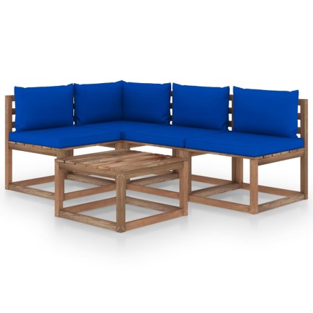 5-tlg. Garten-Lounge-Set mit Blauen Kissen