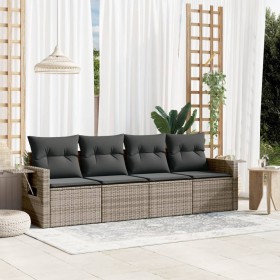 vidaXL 4-tlg. Garten-Sofagarnitur mit Kissen Grau Poly Rattan