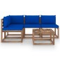 5-tlg. Garten-Lounge-Set mit Blauen Kissen 5-tlg. Garten-Lounge-Set mit Blauen Kissen