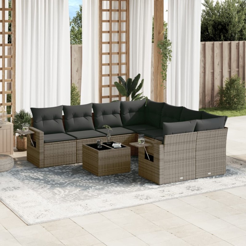 vidaXL 9-tlg. Garten-Sofagarnitur mit Kissen Grau Poly Rattan vidaXL 9-tlg. Garten-Sofagarnitur mit Kissen Grau Poly Rattan
