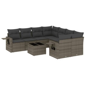 vidaXL 9-tlg. Garten-Sofagarnitur mit Kissen Grau Poly Rattan