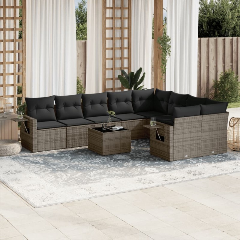vidaXL 10-tlg. Garten-Sofagarnitur mit Kissen Grau Poly Rattan vidaXL 10-tlg. Garten-Sofagarnitur mit Kissen Grau Poly Rattan