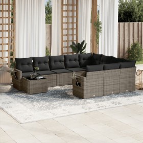 vidaXL 11-tlg. Garten-Sofagarnitur mit Kissen Grau Poly Rattan