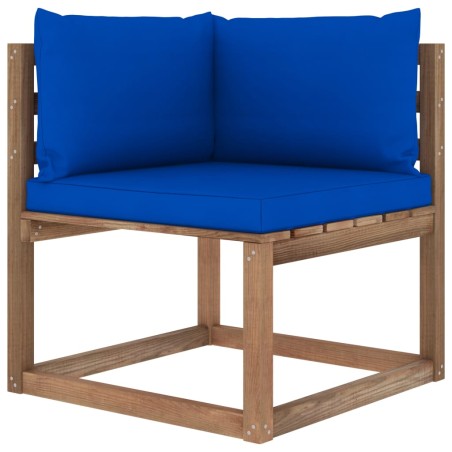Outdoor-Ecksofa Paletten mit Kissen in Blau