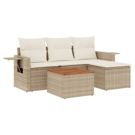 vidaXL 5-tlg. Garten-Sofagarnitur mit Kissen Beige Poly Rattan