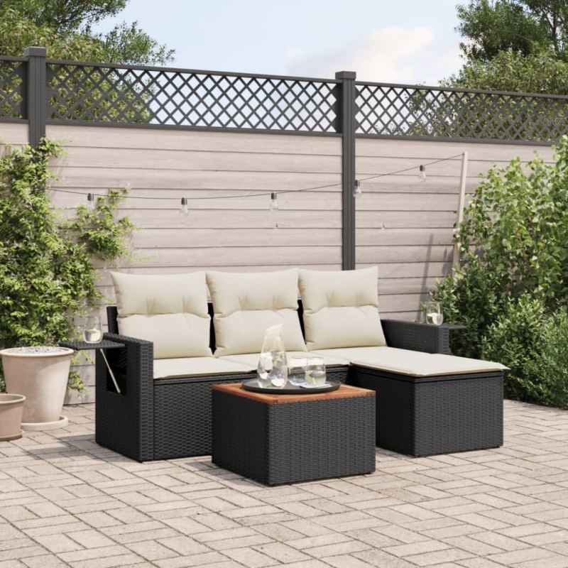 vidaXL 5-tlg. Garten-Sofagarnitur mit Kissen Schwarz Poly Rattan vidaXL 5-tlg. Garten-Sofagarnitur mit Kissen Schwarz Poly Rattan
