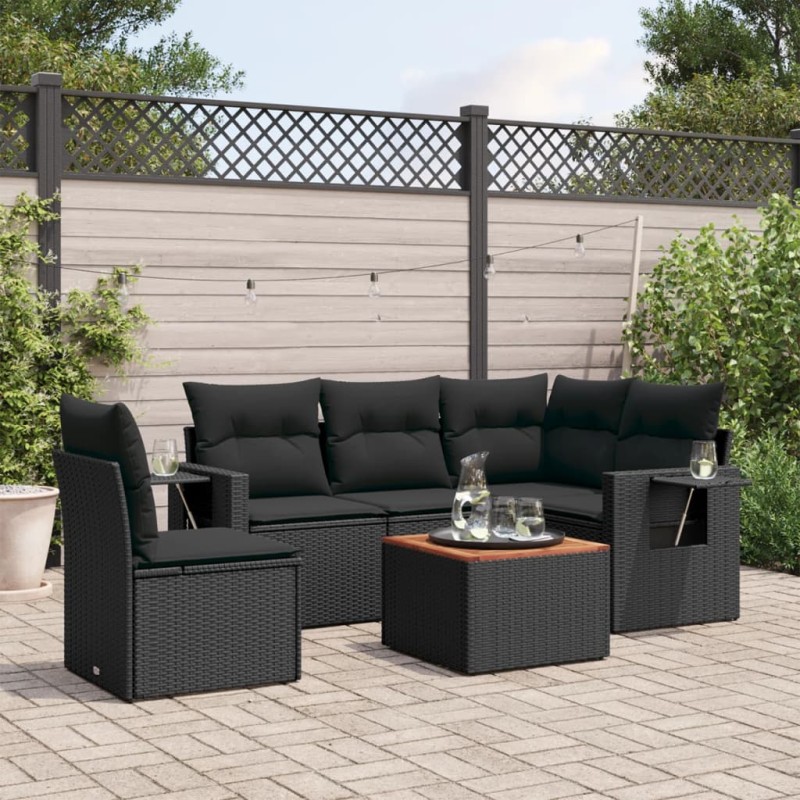 vidaXL 6-tlg. Garten-Sofagarnitur mit Kissen Schwarz Poly Rattan vidaXL 6-tlg. Garten-Sofagarnitur mit Kissen Schwarz Poly Rattan