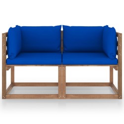 Garten-Palettensofa 2-Sitzer mit Kissen in Blau Kiefernholz