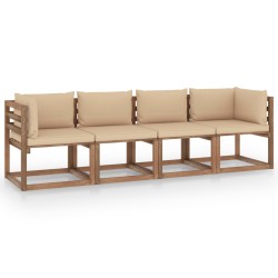 Garten-Palettensofa 4-Sitzer mit Kissen Kiefernholz