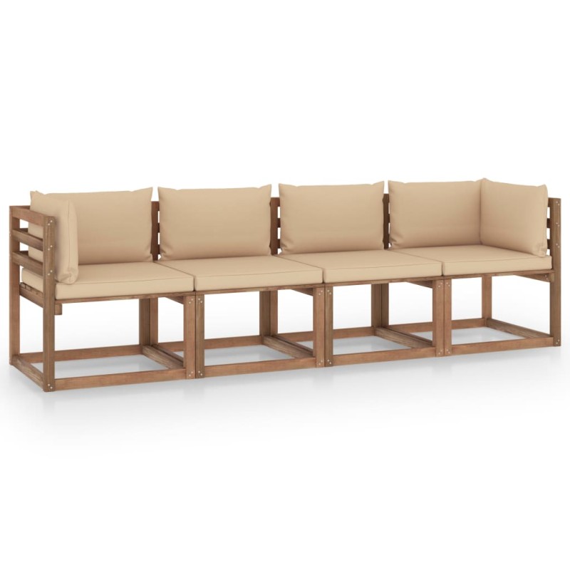 Garten-Palettensofa 4-Sitzer mit Kissen Kiefernholz Garten-Palettensofa 4-Sitzer mit Kissen Kiefernholz