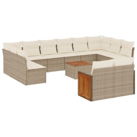 vidaXL 13-tlg. Garten-Sofagarnitur mit Kissen Beige Poly Rattan