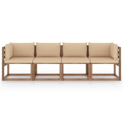 Garten-Palettensofa 4-Sitzer mit Kissen Kiefernholz