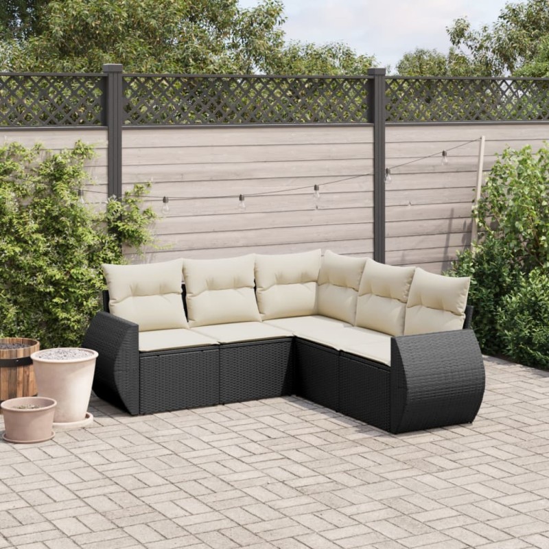 vidaXL 5-tlg. Garten-Sofagarnitur mit Kissen Schwarz Poly Rattan vidaXL 5-tlg. Garten-Sofagarnitur mit Kissen Schwarz Poly Rattan