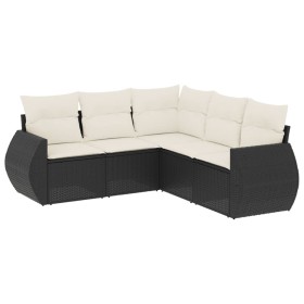 vidaXL 5-tlg. Garten-Sofagarnitur mit Kissen Schwarz Poly Rattan