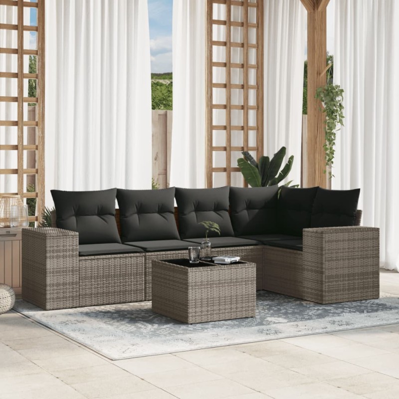 vidaXL 6-tlg. Garten-Sofagarnitur mit Kissen Grau Poly Rattan vidaXL 6-tlg. Garten-Sofagarnitur mit Kissen Grau Poly Rattan