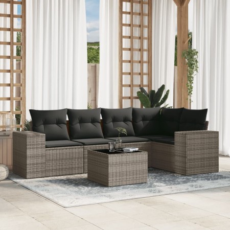 vidaXL 6-tlg. Garten-Sofagarnitur mit Kissen Grau Poly Rattan