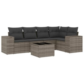 vidaXL 6-tlg. Garten-Sofagarnitur mit Kissen Grau Poly Rattan