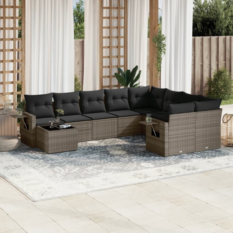 vidaXL 10-tlg. Garten-Sofagarnitur mit Kissen Grau Poly Rattan vidaXL 10-tlg. Garten-Sofagarnitur mit Kissen Grau Poly Rattan