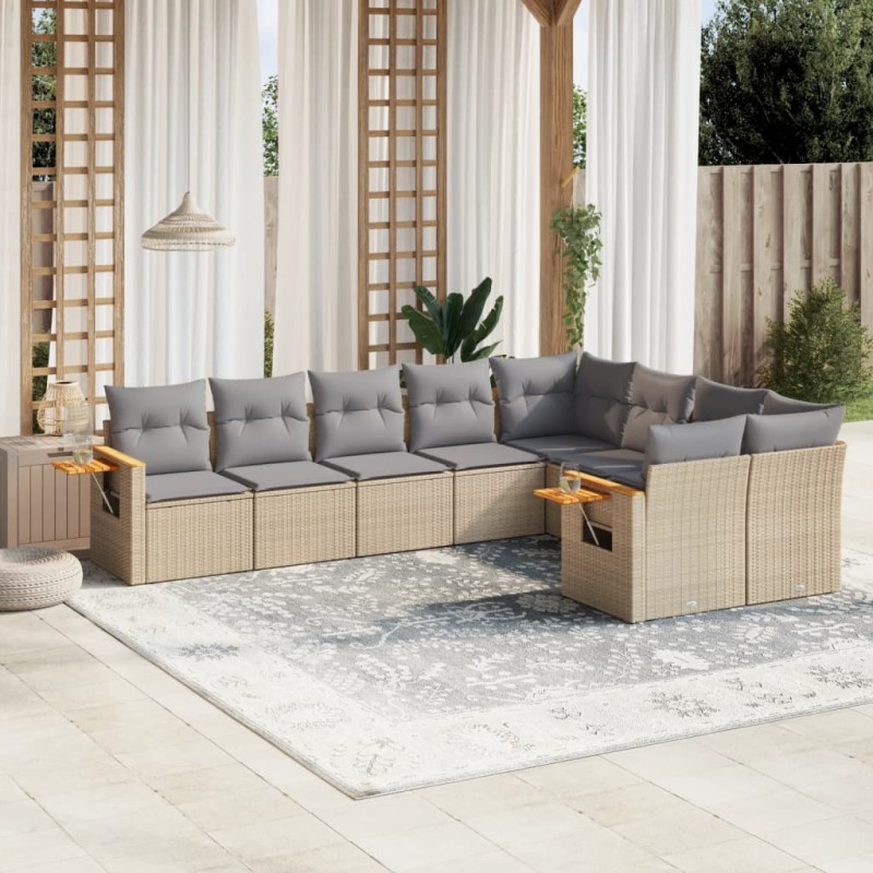 vidaXL 9-tlg. Garten-Sofagarnitur mit Kissen Beige Poly Rattan vidaXL 9-tlg. Garten-Sofagarnitur mit Kissen Beige Poly Rattan