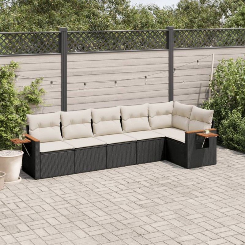 vidaXL 6-tlg. Garten-Sofagarnitur mit Kissen Schwarz Poly Rattan vidaXL 6-tlg. Garten-Sofagarnitur mit Kissen Schwarz Poly Rattan