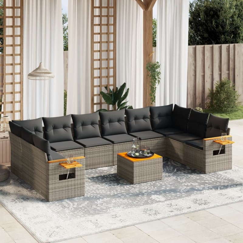 vidaXL 11-tlg. Garten-Sofagarnitur mit Kissen Grau Poly Rattan vidaXL 11-tlg. Garten-Sofagarnitur mit Kissen Grau Poly Rattan