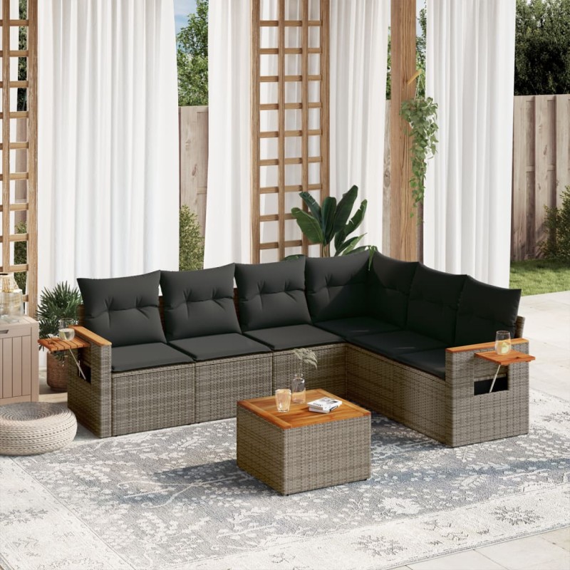vidaXL 7-tlg. Garten-Sofagarnitur mit Kissen Grau Poly Rattan vidaXL 7-tlg. Garten-Sofagarnitur mit Kissen Grau Poly Rattan