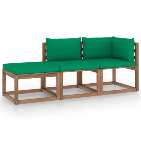 3-tlg. Garten-Lounge-Set aus Paletten mit Kissen Kiefernholz