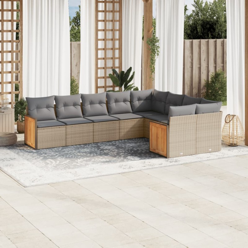 vidaXL 9-tlg. Garten-Sofagarnitur mit Kissen Beige Poly Rattan vidaXL 9-tlg. Garten-Sofagarnitur mit Kissen Beige Poly Rattan