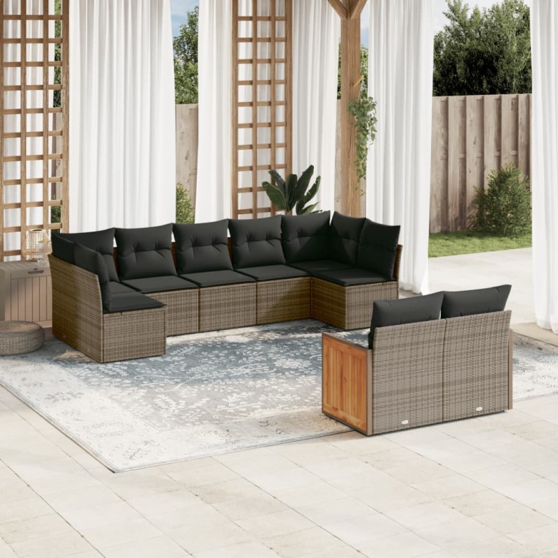 vidaXL 9-tlg. Garten-Sofagarnitur mit Kissen Grau Poly Rattan vidaXL 9-tlg. Garten-Sofagarnitur mit Kissen Grau Poly Rattan