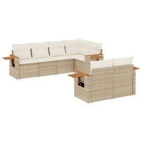 vidaXL 7-tlg. Garten-Sofagarnitur mit Kissen Beige Poly Rattan
