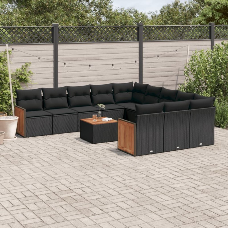 vidaXL 12-tlg. Garten-Sofagarnitur mit Kissen Schwarz Poly Rattan vidaXL 12-tlg. Garten-Sofagarnitur mit Kissen Schwarz Poly Rattan