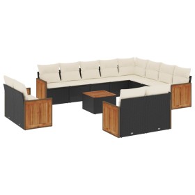 vidaXL 13-tlg. Garten-Sofagarnitur mit Kissen Schwarz Poly Rattan