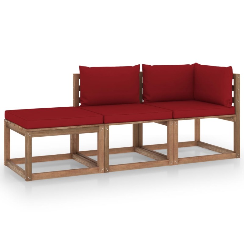 3-tlg. Garten-Lounge-Set aus Paletten mit Kissen Kiefernholz 3-tlg. Garten-Lounge-Set aus Paletten mit Kissen Kiefernholz